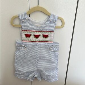 Lil Cactus Shortall with Smocked Watermelon